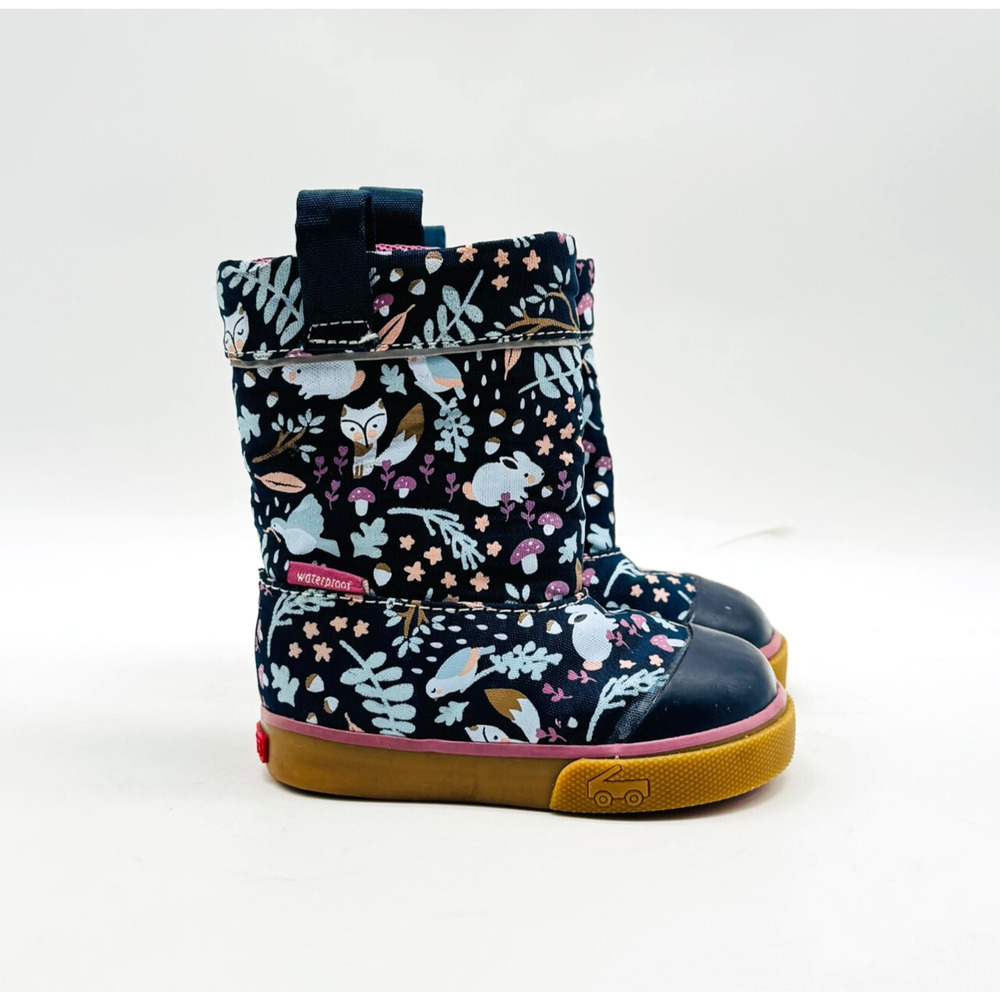 See Kai Run Girls 4c Blue Purple Animal Forest Toddler Pull On Rain Boots